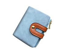 AOXONEL Women's RFID Small Bifold Leather Wallet Ladies Mini Zipper Coin Purse id Card Pocket,Slim Compact Thin (Blue)