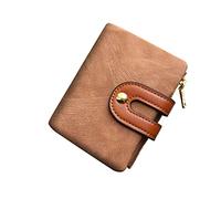 AOXONEL Women's RFID Small Bifold Leather Wallet Ladies Mini Zipper Coin Purse id Card Pocket,Slim Compact Thin (Brown)