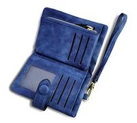 AOXONEL Women's Small Bifold Leather Wallet RFID Blocking Ladies Wristlet with Card Holder id Window Coin Purse (Blue)