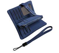 AOXONEL Women's Small Bifold Leather Wallet RFID Blocking Ladies Wristlet with Card Holder id Window Coin Purse (Navy Blue)