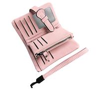 AOXONEL Women's Small Bifold Leather Wallet RFID Blocking Ladies Wristlet with Card Holder id Window Coin Purse (Light Pink)