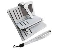 AOXONEL Women's Small Bifold Leather Wallet RFID Blocking Ladies Wristlet with Card Holder id Window Coin Purse (Light Gray)