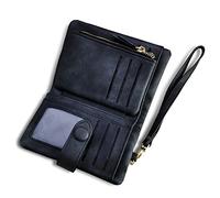 AOXONEL Women's Small Bifold Leather Wallet RFID Blocking Ladies Wristlet with Card Holder id Window Coin Purse (Black)