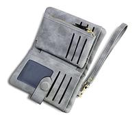AOXONEL Women's Small Bifold Leather Wallet RFID Blocking Ladies Wristlet with Card Holder id Window Coin Purse (Grey)