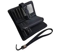 AOXONEL Women's Small Bifold Leather Wallet RFID Blocking Ladies Wristlet with Card Holder id Window Coin Purse (Black3)