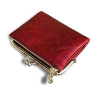 AOXONEL Womens Wallet Small RFID Ladies Compact Bifold Leather Vintage Coin Purse with Zipper and Kiss Lock (Red)