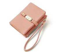 AOXONEL Womens Wallets Small RFID Bifold Wristlet,Ladies Wallets for Card Coin,Change Purse with Wrist Strap (Pink)