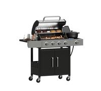 Aoxun 4+1 Burner Gas BBQ Grill, Outdoor Barbecue Grill with Warming Rack, Side-Burner, Side Shelf, Storage Cabinet & Lockable Wheels for Garden, Party and Outdoor Cooking