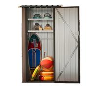 AOXUN Compact Garden Tool Shed with 2 Shelves (3 x 2.1 Inches), Outdoor Cabinet for Patio & Lawn, Lockable Door for Tidy Garden, Brown