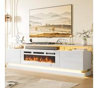 Aoxun Electric Fire Insert TV Stand, 180cm Media Console Storage Table & 92cm Electric Fireplace with Remote Control, 12 LED Backlight, 12 Flame Colors, Adjustable Temperature, White