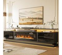 Aoxun Electric Fire Insert TV Stand, 180cm Media Console Storage Table & 92cm Electric Fireplace with Remote Control, 12 LED Backlight, 12 Flame Colors, Adjustable Temperature, Black