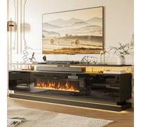 Aoxun Electric Fire Insert TV Stand, 203cm Media Console Storage Table & 92cm Electric Fireplace with Remote Control, 12 LED Backlight, 12 Flame Colors, Adjustable Temperature, Black