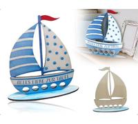 AOYEGIC Christening Decorations for Children, Alles Liebe zur Taufe, Wooden Boat with Base, Wooden Decoration in the Shape of a Boat for Money, Can Be Placed on Dining Tables, Living Rooms
