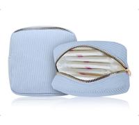 AOYEGIC Tampon Storage with Zip, On the Go Tampon Storage Made of Corduroy, Cosmetic Bag Small for Panty Liners, Bindings, Girls, Women (Blue, 12 x 12 cm)