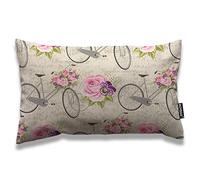 AOYEGO Bicycle Throw Pillow Cover 12x20 Inch Vintage Rustic Garden Rose Pink Flower Bike Rectangle Pillow Cases Home Decorative Cotton Linen Cushion Cover for Bed Sofa