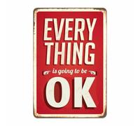 AOYEGO Everything is Going to be Ok Tin Sign,Positive Inspiration Red Background White Letter Vintage Metal Tin Signs for Cafes Bars Pubs Shop Wall Decorative Funny Retro Signs 8x12 Inch