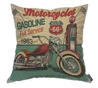 AOYEGO Vintage Gasoline Route 66 Poster Throw Pillow Cover Motorcycle Garage America Vehicle Classic Pillow Case 18x18 Inch Decorative Men Women Room Cushion Cover for Home Couch Bed