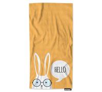 AOYEGO Yellow Plaid White Bunny Bath Towel Easter Hello Rabbit Cute Animal Beach Bath Towels Soft Microfiber Yoga/Golf/Swim/Hair/Face Towels 15x30 Inch