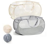 Aoyfuwell 2 Pack Collapsible Laundry Baskets, Mesh Pop Up Washing Basket with Reinforced Handles, Foldable Storage Hamper for Bathroom, Bedroom, Dorm, Travel