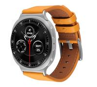 AoYi Genuine Leather Straps for Samsung Galaxy Watch 8 40mm 44mm Galaxy Watch 8 Classic 46mm 2025, No Gap Dressy Soft Smartwatch Replacement Bands Women Man with Stainless Steel Buckle, Yellow