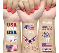 AOYOO 4th of July Decorations Temporary Tattoos 30 Giltter Style Red White and Blue Patriotic Party Supplies Accessories 4th of July Flag USA America Memorial Day