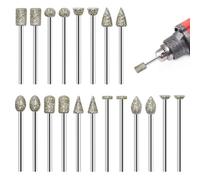 Aoyswuz 20 Pcs Diamond Grinding Burr Bit Set 1/8 Inch Shank Diamond Burr Bits, Rotary Tool Accessories Stone Carving Set for Grinding, Polishing, Engraving, Sanding