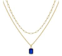 AOYUDJ Elegant Double Layer Necklace Feature December Stones And 18k Gold Plating Rectangular Designs Neckchain For Women, 2cm, Metal