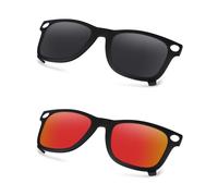 AOZAN Matte Black Frame Polarized Clip-on Sunglasses Compatible with Ray-Ban Meta Wayfarer RW4006 50mm for Men & Women - Onyx Black & Electric Crimson