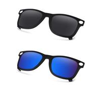 AOZAN Matte Black Frame Polarized Clip-on Sunglasses Compatible with Ray-Ban Meta Wayfarer RW4008 53mm for Men & Women - Onyx Black & Capri Blue