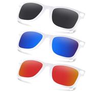 AOZAN Matte White Frame Polarized Clip-on Sunglasses Compatible with Ray-Ban Meta Wayfarer RW4006 50mm for Men & Women - Onyx Black & Capri Blue & Electric Crimson