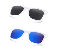 AOZAN Matte White Frame Polarized Clip-on Sunglasses Compatible with Ray-Ban Meta Wayfarer RW4006 50mm for Men & Women - Onyx Black & Capri Blue