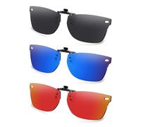 AOZAN Polarized Clip-on Flip Up Sunglasses for Ray-Ban RB5228 50mm | RX5228 50mm, UV Protection and Secure Fit - Onyx Black & Capri Blue & Electric Crimson