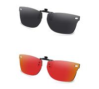 AOZAN Polarized Clip-on Flip Up Sunglasses for Ray-Ban RB5228 50mm | RX5228 50mm, UV Protection and Secure Fit - Onyx Black & Electric Crimson