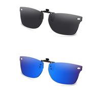 AOZAN Polarized Clip-on Flip Up Sunglasses for Ray-Ban RB5228 50mm | RX5228 50mm, UV Protection and Secure Fit - Onyx Black & Capri Blue