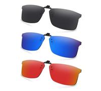 AOZAN Polarized Clip-on Flip Up Sunglasses for Ray-Ban RB6335 | RX6335 58mm, UV Protection and Secure Fit - Onyx Black & Capri Blue & Electric Crimson
