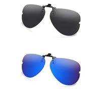 AOZAN Polarized Clip-on Flip Up Sunglasses for Ray-Ban RB6489 55mm | RX6489 55mm, UV Protection and Secure Fit - Onyx Black & Capri Blue