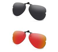AOZAN Polarized Clip-on Flip Up Sunglasses for Ray-Ban RB6489 55mm | RX6489 55mm, UV Protection and Secure Fit - Onyx Black & Electric Crimson