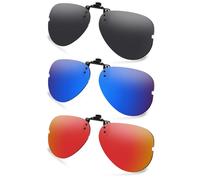 AOZAN Polarized Clip-on Flip Up Sunglasses for Ray-Ban RB6489 55mm | RX6489 55mm, UV Protection and Secure Fit - Onyx Black & Capri Blue & Electric Crimson