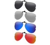AOZAN Polarized Clip-on Flip Up Sunglasses for Ray-Ban RB6489 55mm | RX6489 55mm, UV Protection and Secure Fit - Onyx Black & Gainsboro & Capri Blue & Electric Crimson