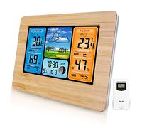 AOZBZ Digital Wireless Weather Station with Outdoor Sensor - with Time, Date, Temperature, Humidity, Barometer, Alarm, Moon Phase Display, Multifunction Thermometer (Wood Color)