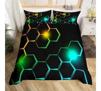 Aozhiswe Geometry Duvet Cover King size Green Bedding Sets 3D Print Duvet Covers Soft Microfibre Quilt Cover 2 Pillowcases, with Zipper A4576