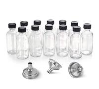 AOZITA 12 Pack, 2 oz Small Clear Glass Bottles w/Lid & 3 Funnels - 60ml Boston Shot Bottles for Health, Immunity, Potion, Wellness, Sample, Ginger, Juice - Mini Personal Care & Beauty Travel Bottle