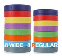 AOZITA 16 Pack Plastic Mason Jar Lids Fits Ball, Kerr & More - 8 Wide Mouth & 8 Regular Mouth - Colored Storage Caps for Canning Jars, Dishwasher Safe & Food Grade & Leakproof