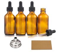 AOZITA 4 Pack, 2 oz Dropper Bottles with 1 Funnel & 4 Labels - 60ml Thick Dark Amber Glass Tincture Bottles with Eye Droppers - Leakproof Essential Oils Bottles
