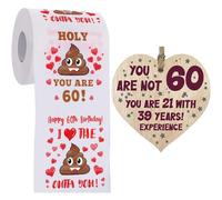 AOZITA 60th Birthday Gifts for Women & Men, Happy Prank Toilet Paper, Wooden Heart Plaque, Light Wood Sign Keepsake