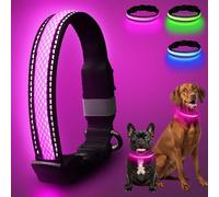 AOZOOM Light Up Dog Collar, Rechargeable & Adjustable LED Dog Collar for Night Walking, 3 Modes, 200m Visibility, Pink S