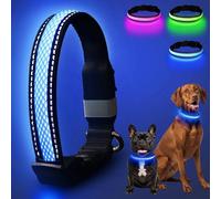 AOZOOM Light Up Dog Collar, Rechargeable & Adjustable LED Dog Collar for Night Walking, 3 Modes, 200m Visibility, Blue L