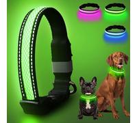 AOZOOM Light Up Dog Collar, Rechargeable & Adjustable LED Dog Collar for Night Walking, 3 Modes, 200m Visibility, Green L