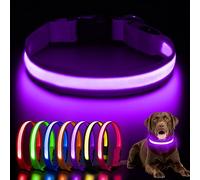 AOZOOM Light up Dog Collar, Rechargeable LED Dog Collar with 3 Glowing Modes, Adjustable Reflective Dog Collar for Small Medium Large Dogs(Purple, Large)