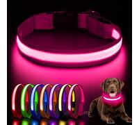 AOZOOM Light up Dog Collar, Rechargeable LED Dog Collar with 3 Glowing Modes, Adjustable Reflective Dog Collar for Small Medium Large Dogs(Pink, Medium)